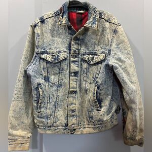 Vintage Bristol Blues Acid Wash Denim Jacket Red Plaid Lined 80s Workwear Unisex